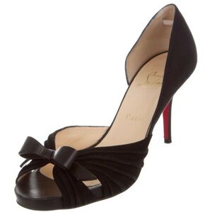 Christian Louboutin Lady Turner 90 D'Orsay heel black suede with leather bow.